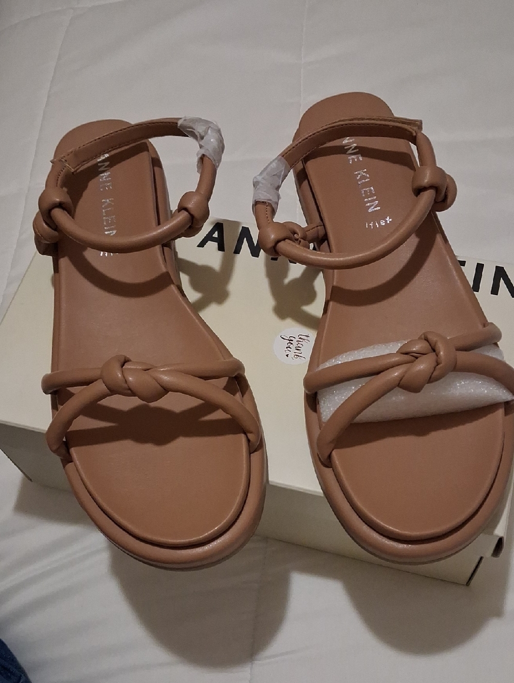 Anne Klein Neutral Tan Knot-Front Ankle Strap Sandals Sz 11 M